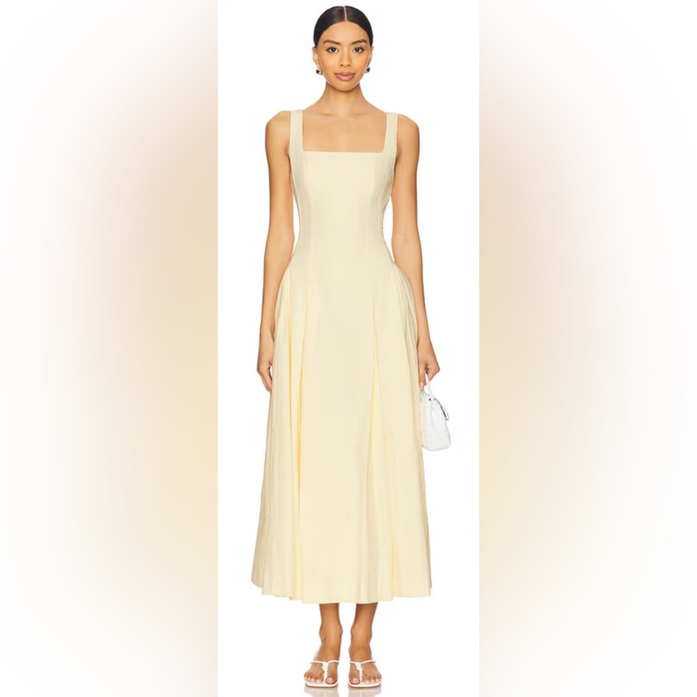 Sleeveless Square-Neck Midi Dress in Pale Yellow - Picture 5 of 15